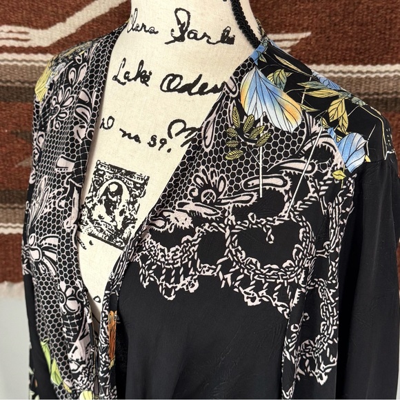 Citron Silk Tie Waist Floral Duster Kimono Cardigan - Picture 5 of 10